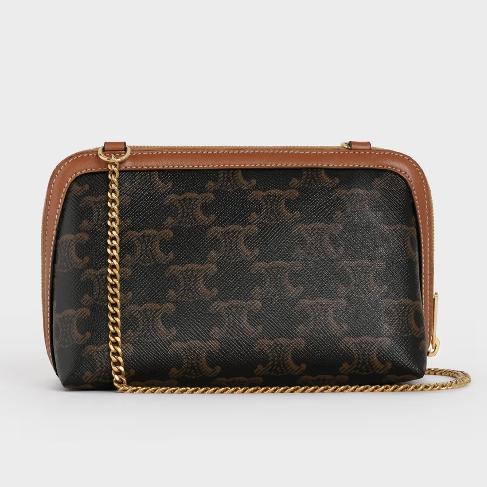 Celine Brown Monogram Coated Canvas Chain Shoulder Bag